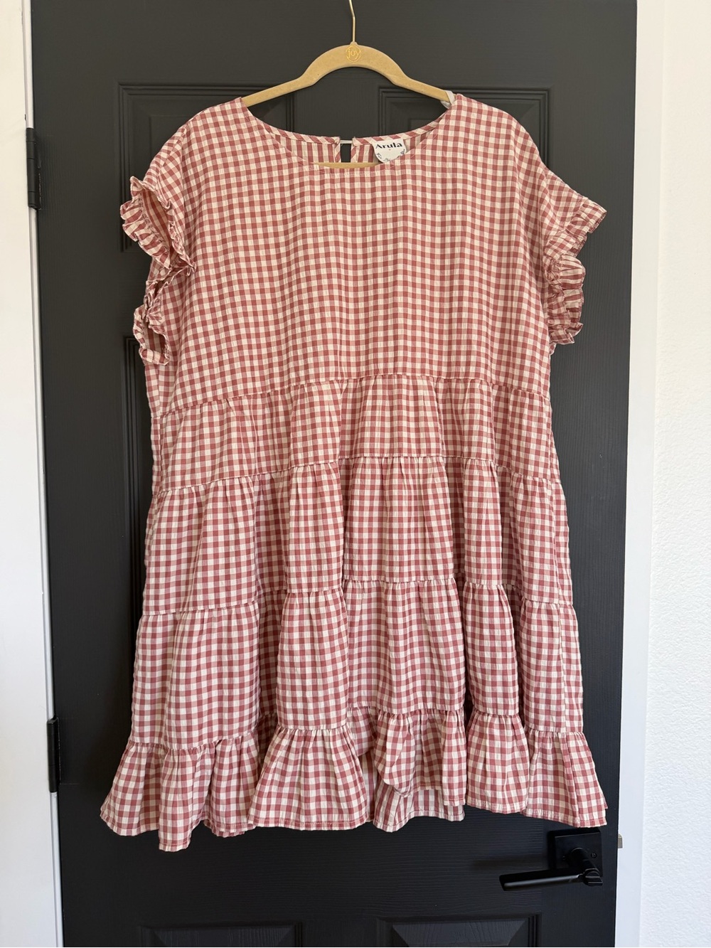 ARULA Pink Gingham Ruffle Tiered Casual Dress
